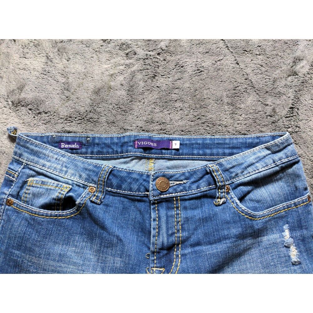 Vigoss Bermuda Cuffed Cut Off Shorts Distressed Women's Size 7, Medium Wash - Picture 2 of 13